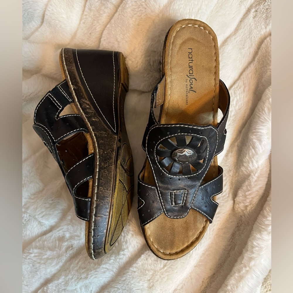 Natural Soul Women’s 8M Midwest Cowgirl Wedge Sandal Black Silver Spring Summer